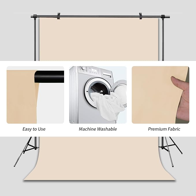 Beige Photo Backdrop for Photoshoot Solid Color Background 5x7 ft | Cream Photography Photobooth Curtain for Headshot, Homestudio, Portrait, Video, Meeting, Easy to Install, Washable Fabric - Image 5