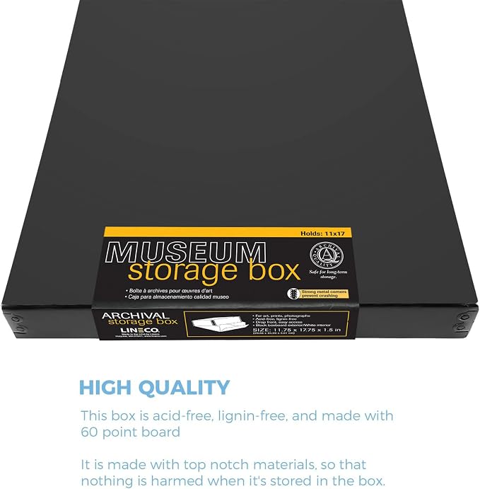 Lineco Museum Archival Storage Box, Drop Front, 11.75x17.75x1.5 in, Black | Acid-Free with Metal Edge, Preserves Picture Longevity, Organize Photos, Newspapers, Prints, Documents, Crafts, DIY - Image 7