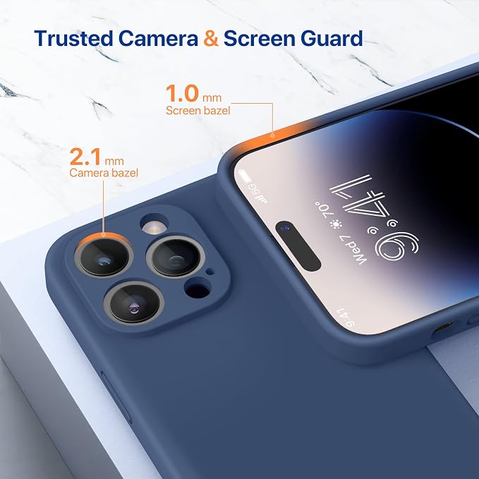 miracase Designed for iPhone 14 Pro Case, [Upgraded Camera Protection], Shockproof Liquid Silicone Rubber Phone Case Cover for 14 Pro 6.1 inch, Dark Blue - Image 2