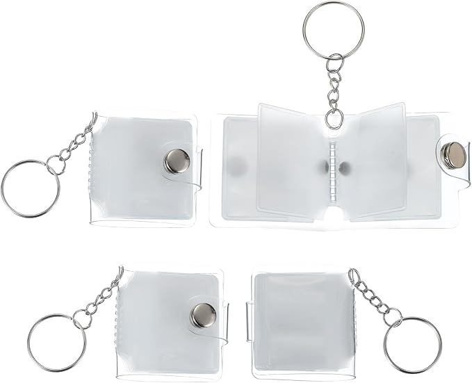 uxcell 4 Pcs Mini Photo Albums, 1.8 Inch PVC Small Photo Storage with Keychain Photo Album with 16 Pockets for Pictures Valentine's Day Gift Wedding, Transparent by uxcell