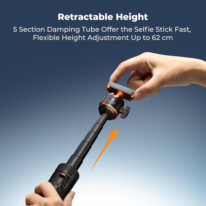 K&F CONCEPT 25.6"/65cm Magnetic Quick Release Tripod for DJI Osmo Action 6 | 2-in-1 Extendable Handle Mini Travel Tripod for Osmo Nano, 360 Ball Head Selfie Stick, Vlogging Stand/Accessories, MS64 - Image 5
