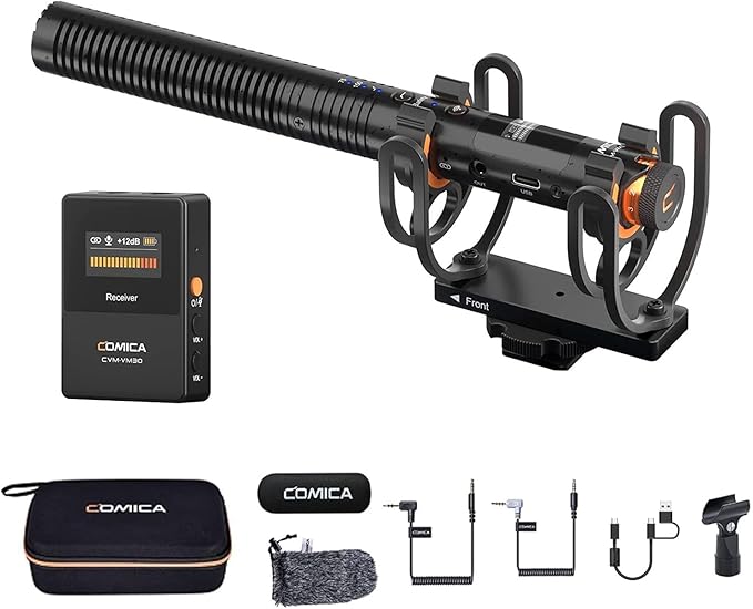 COMICA CVM-VM30 2.4G Super Cardioid Wireless Shotgun Microphone for Camera | Condenser Microphone for Smartphone, and PC with 75/150Hz, Universal Video Microphone for Filmmakers, Vloggers by COMICA