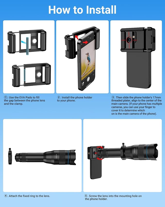 APEXEL High Power 60X HD Telephoto Lens, High Power Telephoto Mobile Cell Phone Lens with Extension Tripod and Wireless Remote for iPhone 15 Pro/14 Pro/13 Pro, Samsung and Most Smartphone - Image 6