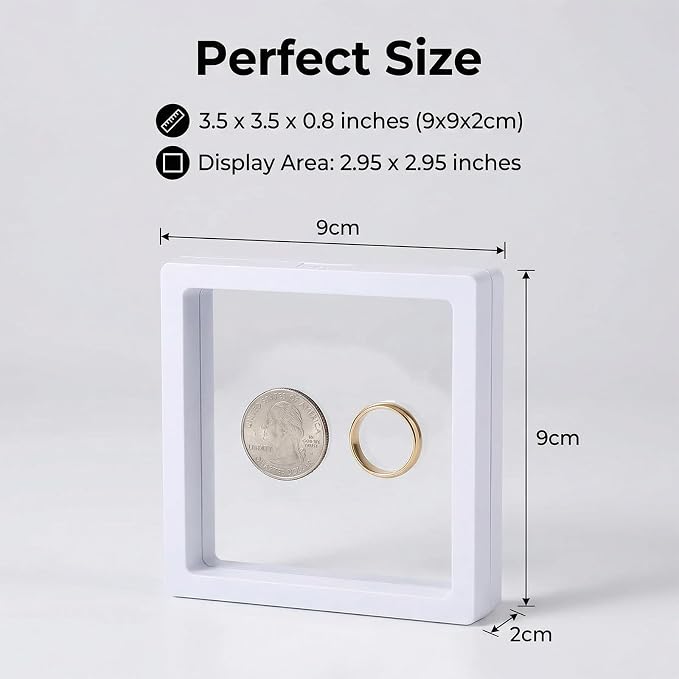 6 Pack 3D Floating Jewelry Display Case, Transparent Floating Jewelry Box for Necklaces Earrings Rings, Clear Gift Display Frame Storage Box (White 3.5x3.5 in) - Image 2