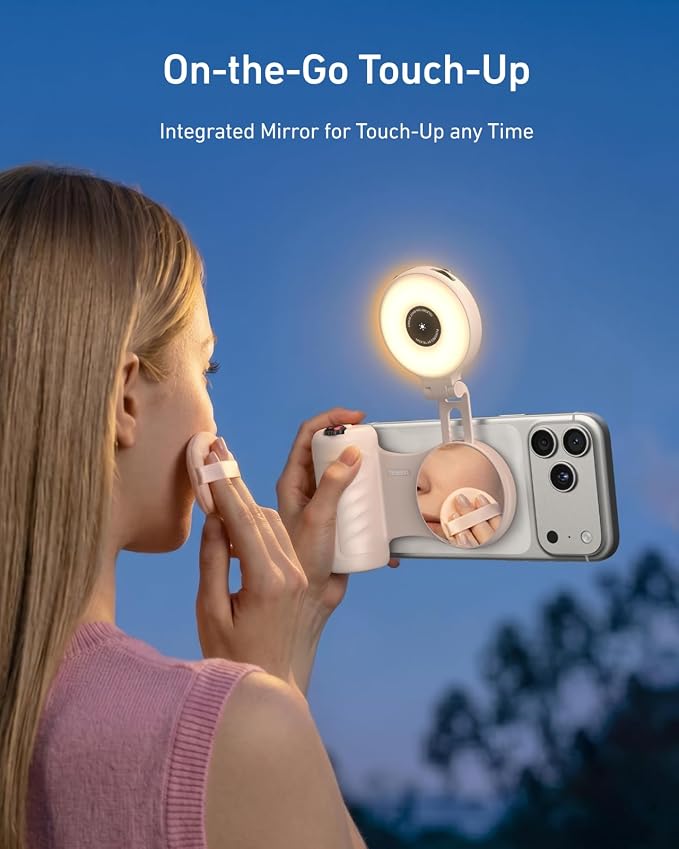 TELESIN Ultra-Slim Phone Camera Grip with RGB 360° Selfie Light & Mirror | Enhance Zoom Fun Shot 18N Strong Magnet Grip for iPhone/ Android Native Camera Control, No Need App for iOS26/17/18, 1/4 Nut - Image 4