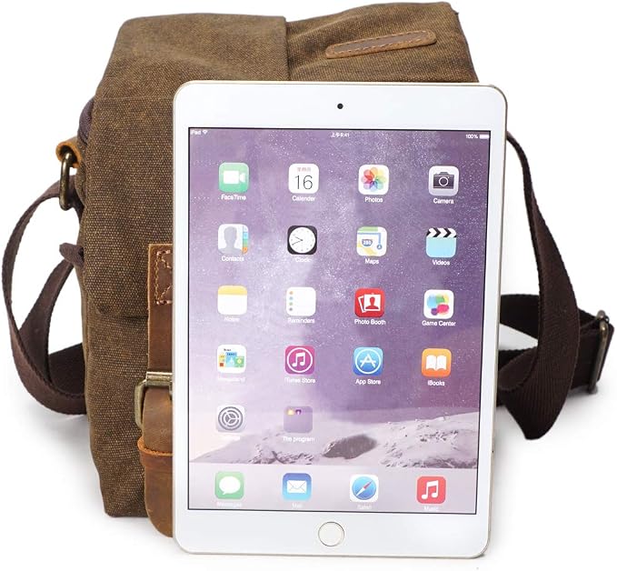 Small Camera Bag/Case, Vintage Canvase Leather Trim DSLR SLR Camera Shoulder Messenger Sling Bag - Image 6
