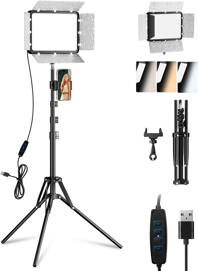 EMART 1-Pack LED Video Light Kit with Phone Holder & Barndoor | 2800-7000K Dimmable Studio Lights, 73'' Streaming Light for Video Recording, YouTube, Vlog, Photography, Content, Podcast by EMART