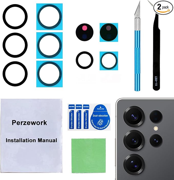 2 Sets Back Rear Camera Lens Glass Replacement for Samsung Galaxy S25 Ultra 6.9-inches with pre-Installed Adhesive and Reparing Toolkit by Perzework