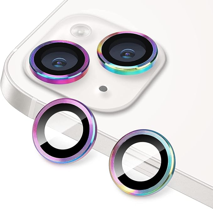 for iPhone 13 Mini/iPhone 13 Camera Lens Protector, Anti-Scratch 9H Tempered Glass Metal Camera Screen Protector Shockproof Cover Film Ring -2 Pcs Colorful by Hsefo
