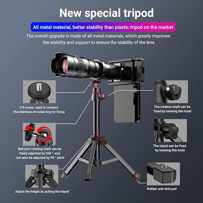 APEXEL 36X Telephoto Lens with Tripod – Pro Telephoto Camera Lens | for Iphone, Samsung, Pixel, and More – Optical Zoom Captures Faraway Buildings, Mountains, and Wildlife in Crisp Detail - Image 7