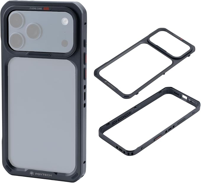 PGYTECH ProShot Phone Case for iPhone 17 Pro, Aluminum Alloy Protective | with 4 Expansion Ports, 3 Strap Holes & Silicone Liner Have 67mm Filter Adapter Ring Backplate, for Heat Dissipation, Black by PGYTECH-US