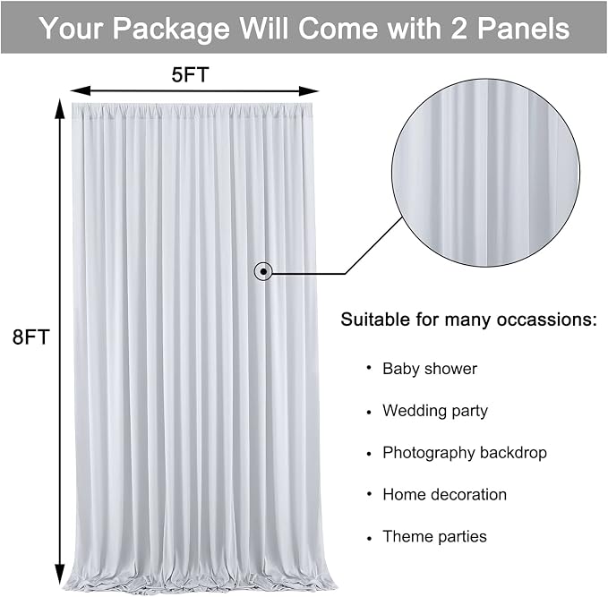 10 ft x 8 ft Wrinkle Free Silver Backdrop Curtain for Parties, Polyester Silver Grey Backdrop Drapes 2 Panels 5x8ft for Baby Shower Photoshoot Engagement Wedding Birthday Photography Background - Image 3