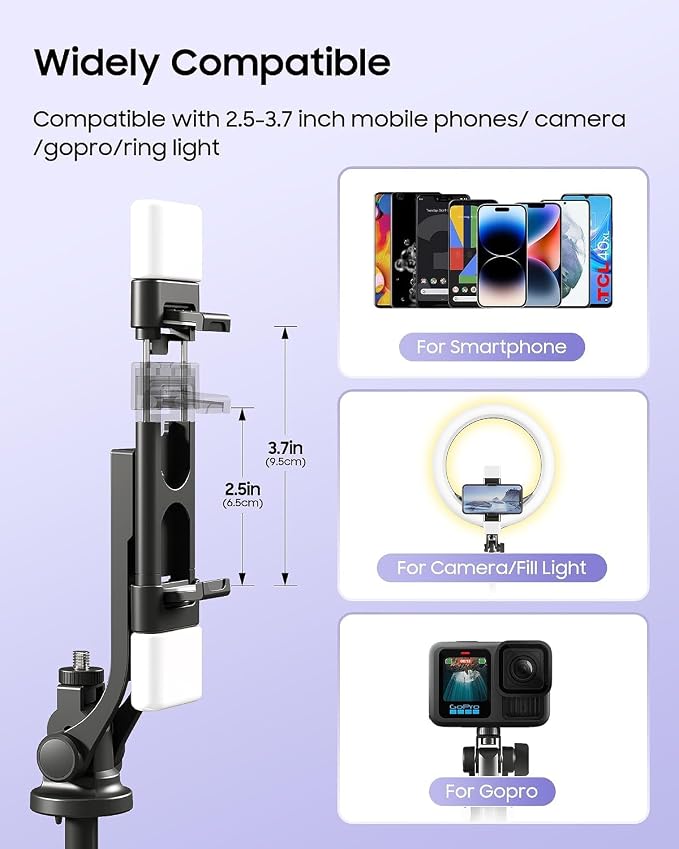 53" Selfie Stick Tripod with Dual Fill Lights and 4-Leg Base | Enhanced 4-leg Steady Base, Rechargeable Wireless Remote control, 2 Fill Lights, Travel Essentials for iPhone Android - Image 2