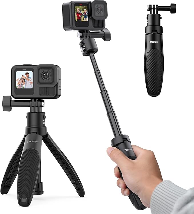 TELESIN 15.75'' Selfie Stick Tripod,Portable Camera Handle Grip Monopod | For GoPro 13 12 11 10 Max/Insta360 X5/AKASO/DJI Osmo Action 6 5 pro Osmo Nano Accessories by telesin