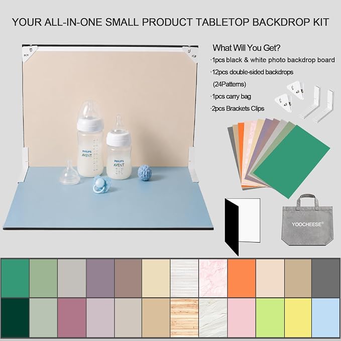 Photo Backdrop Board for Product Photography, 16.5 x 11.7 inch | 10 Double-Sided Backdrops, 20 colors and textures for beauty, jewelry, candles, handmade goods and small product photography - Image 2