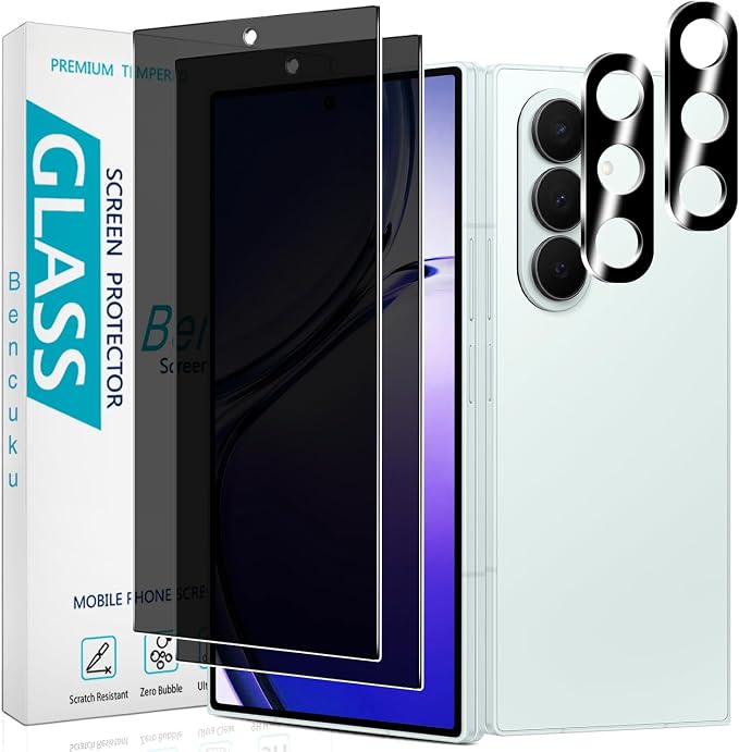 2+2 Pack Privacy Screen Protector for Samsung Galaxy Z Fold 8 Ultra | Anti Spy Tempered Glass, with Camera Lens Protector, Anti Scratch, Bubble Free by Bencuku
