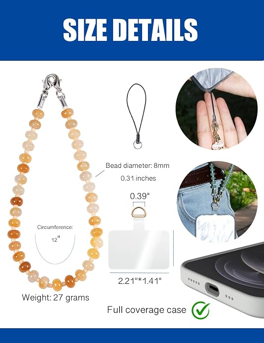 CH.yishi Crystal Beaded Phone Charm Wrist Strap Camera Lanyard | Handmade Cell Phone Chain,with Tether Tab,Keychain Bag Wallet Natural Stone Charm,Headphone Gemstone Decor,Camera Wrist Strap - Image 3