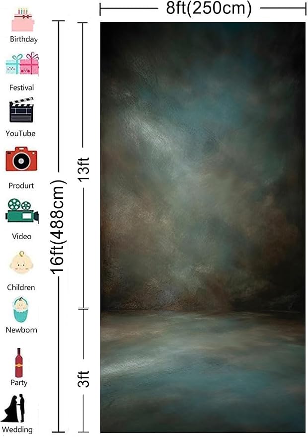 8x16ft Aqua Backdrops Portrait Backdrops for Photography Mottled Photo Background - Image 3