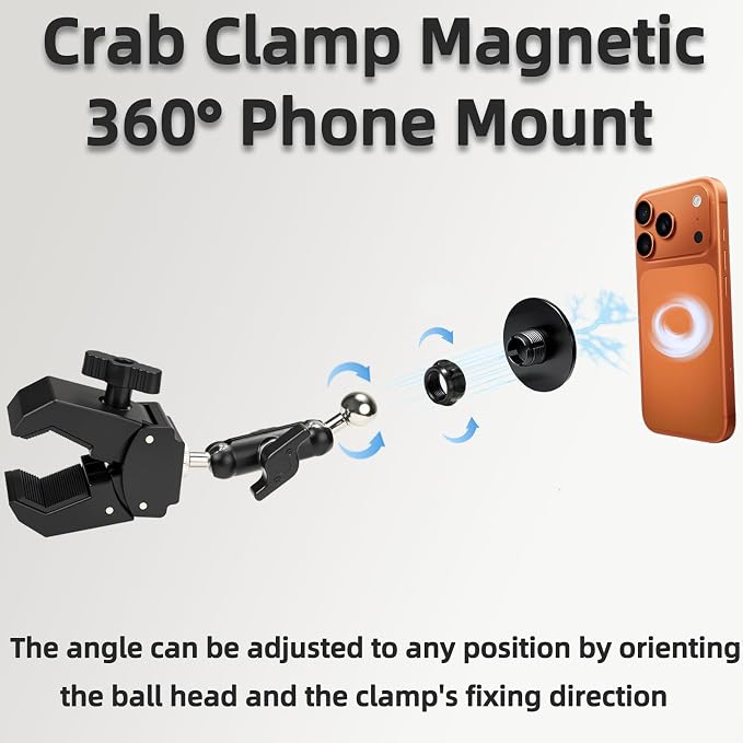 Magnetic Mic Stand Phone Holder Mount, 360° Angle Adjustment for Gym/Microphone Stand/Shopping Cart/Stroller/Handlebar,Compatible with iPhone 17/16/15/14/13/12 Series - Image 5