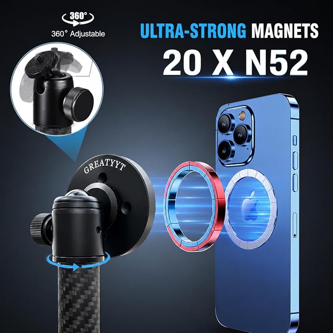 Carbon Fiber Tripod and Monopod Golf Swing Recorder - Ultra Lightweight with MagSafe Magnetic Holder - Adjustable 32-55" Height - Training Aid for iPhone Android (Add Tripod) - Image 3