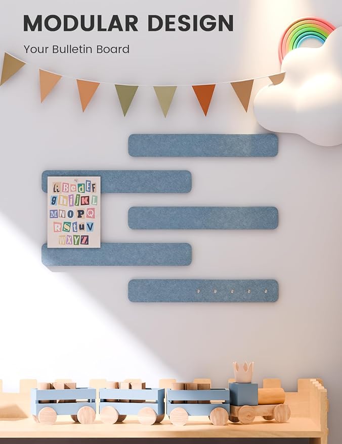Fluxynara 13" x 2" Felt Wall Panels, Dusty Blue | 5-Pack Includes 35 Push Pins and Adhesive Tabs for Photos, Notes and Decor in Bedroom Doors, Home Office or Studios - Image 5