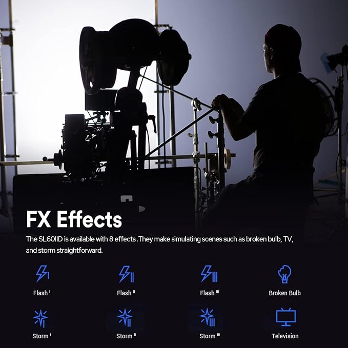 Godox SL60 SL60IID 70W LED Video Light, Cob Video Light Bowens Mount LED Studio Light, Support APP Control, CRI96+ TLCI97+, Daylight 5600K, 18600Lux@1m, Built-in 8 FX Effects, Dimmable Brightness - Image 8