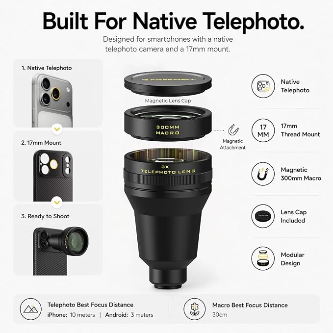 Freewell 3X Telephoto Macro Lens for 17mm Mount Case & Cage | Designed for Main 4X / Telephoto Cameras - Image 7