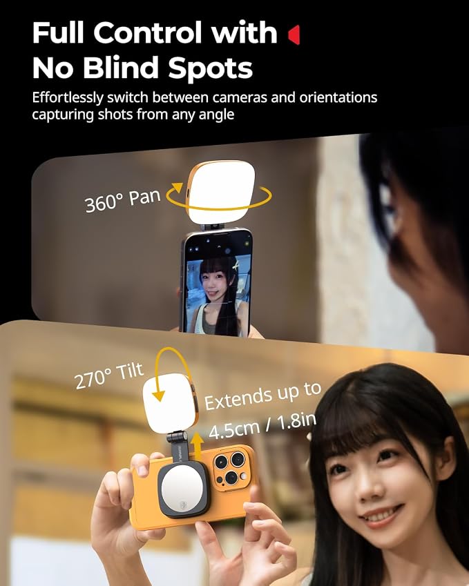SmallRig Magnetic Selfie Light for iPhone, Phone Light with a Mirror | Instant Attachment for MagSafe, for Selfies, Video Conference, Vibe P48 Bumblebee Edition - 5513 - Image 5