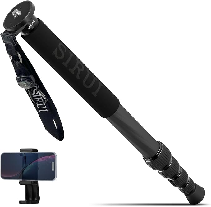 SIRUI Carbon Fiber Monopod for cameras, 65" Compact Lightweight Travel Monopod, 6 Sections, Load up 15kg, included Phone Holder (AM-MDP01) by SIRUI