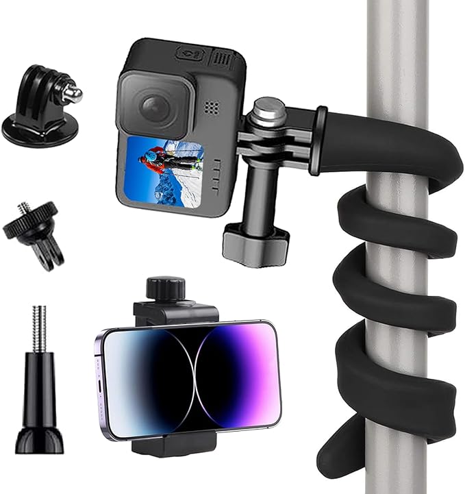 Flexible Camera Mount Compatible with GoPro Action Camera, 16.5Inch (42CM) | Compatible with GoPro Hero 13 12 11 10 9/AKASO EK7000/Insta360 X5/DJI Action 5 Pro, Gooseneck Holder for 2.32-3.93'' Phone by TEKCAM
