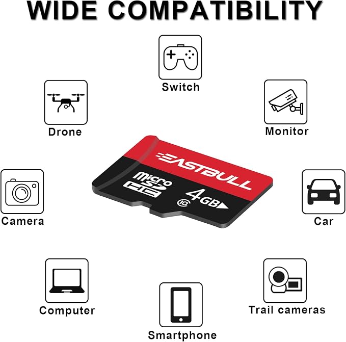 4GB 5-Pack of Micro SD Cards, EASTBULL 4GB SD Card Pack with 2 Adapters | 90MB/s Full HD Video SDHC Class 10 UHS-I U1 Micro Memory Cards 4G for Surveillance Security Cam (5 Units) - Image 4