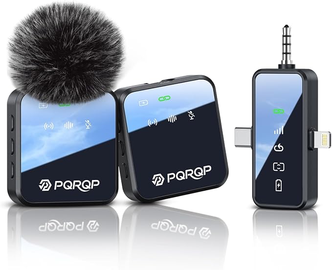 PQRQP 3 in 1 Wireless Mini Microphone for iPhone, Android, Camera,328ft Range, 18H Battery Life,High-Fidelity Audio Clip on Mic for Content Creators-Soot Black by PQRQP