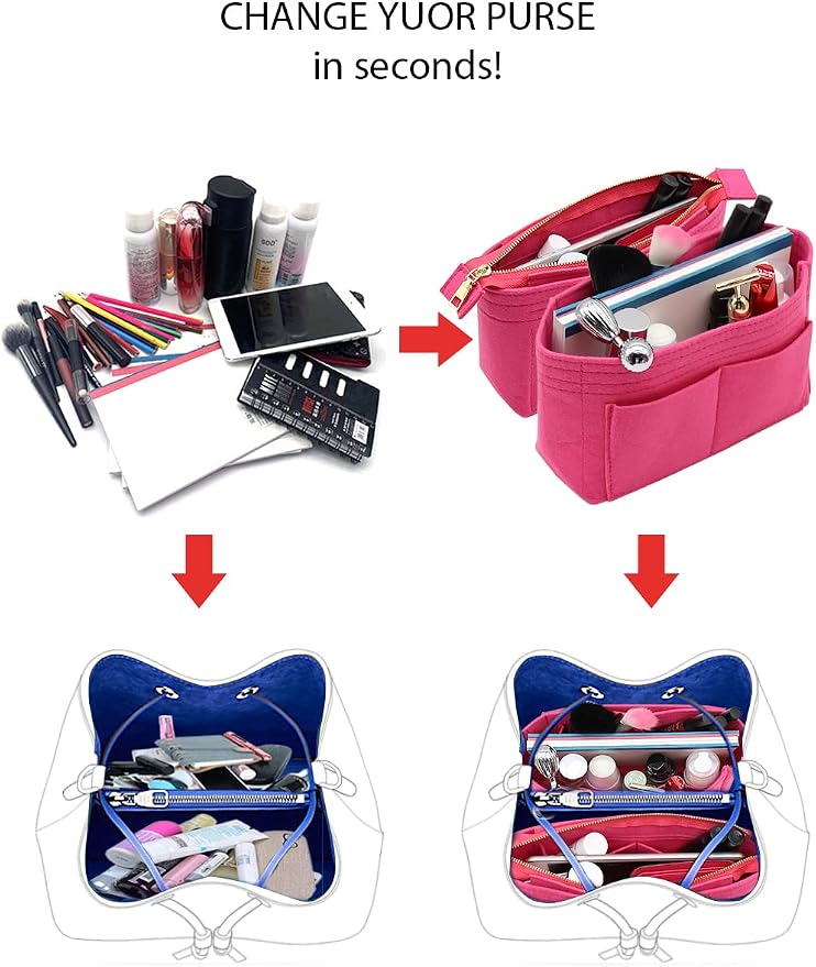 LEXSION Organizer,Bag Organizer,Insert purse organizer with 2 packs in one set fit NeoNoe Noé Series perfectly Rosy - Image 4
