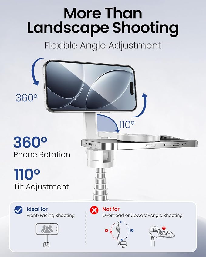 UBeesize 70" Auto-Open Magnetic Tripod for iPhone, MagSafe Selfie Stick with Remote, Portable Phone Stand for Recording, Travel and Vlogging, Compatible with iPhone/Android (White) - Image 5
