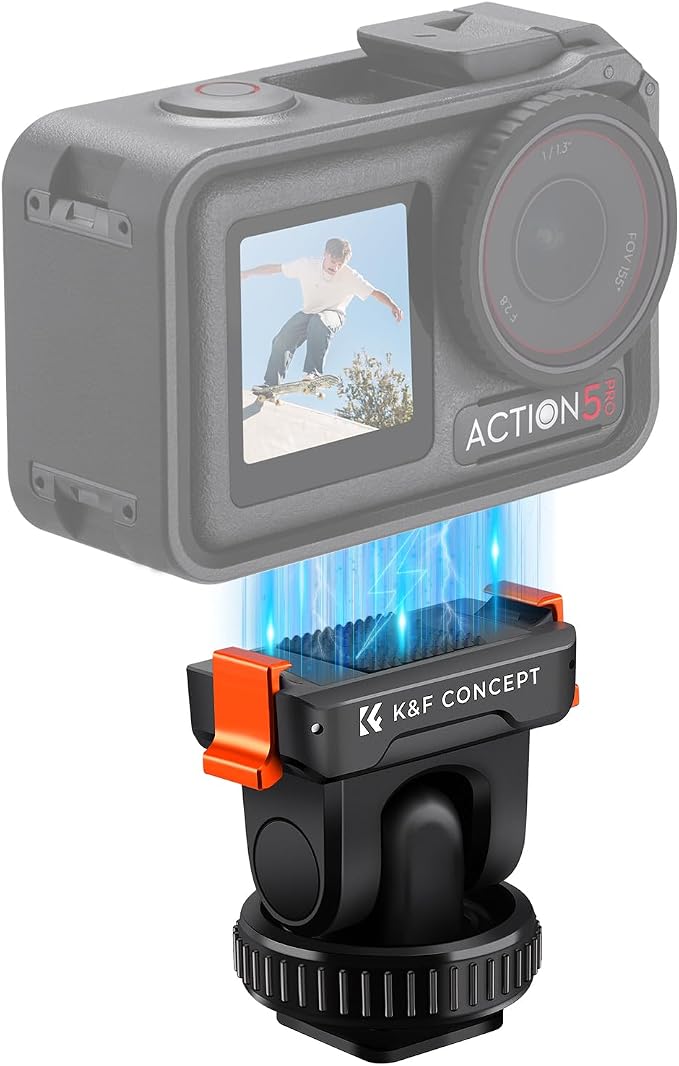 K&F CONCEPT Plastic Cold Shoe Mount for DJI Osmo Action 6/Osmo Nano | Magnetic Quick Release Holder, 160° Tilt Action Camera Connector for Tripod Selfie Stick Monopod and DSLR Camera Flash, PP10 - Image 2