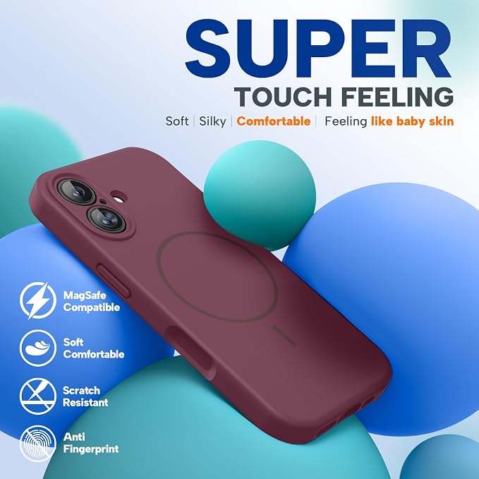 Miracase Silicone & Magnetic for iPhone 17 Case, Wine Red | Compatible with MagSafe, Silicone Camera Control Cover, Soft Microfiber Lining, Shockproof Drop Protection Phone Case for 17 - Image 5