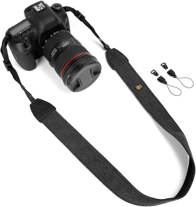 Camera Strap Canvas Black Shoulder Strap with Quick Release Buckles | Adjustable Vintage Neck Shoulder Carrying Strap for DSLR SLR Most Digital Cameras by WANBY