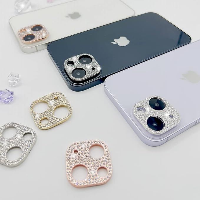 2 Pack Glitter Camera Lens Cover Protector Compatible with iPhone 13 /iPhone 13 Mini Metal Bling Diamond Camera Lens Cover Sticker Protector (Rose Gold) - Image 3
