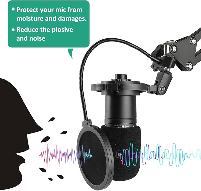 AT2020 Shock Mount with Pop Filter and Foam Windscreen, Noise Reduction Microphone Shock Mount Mic Holder for Audio Technica Mic - Image 5