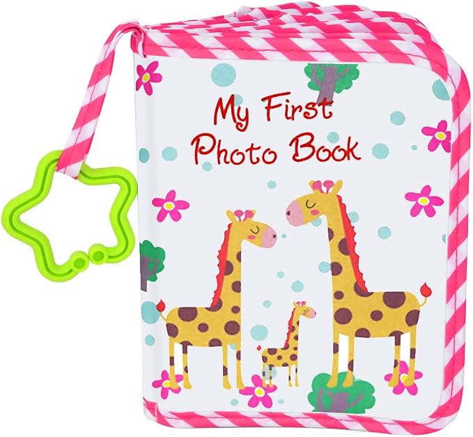 Baby Photo Album, My First Photo Album for Baby & Toddler, Pink | 17 Photo Slots(4×6"), Soft Anti-Scratch Edges, Shatterproof Safety Mirror, Star Hanging Hook, Family Memory Keepsake Book by AUVCAS