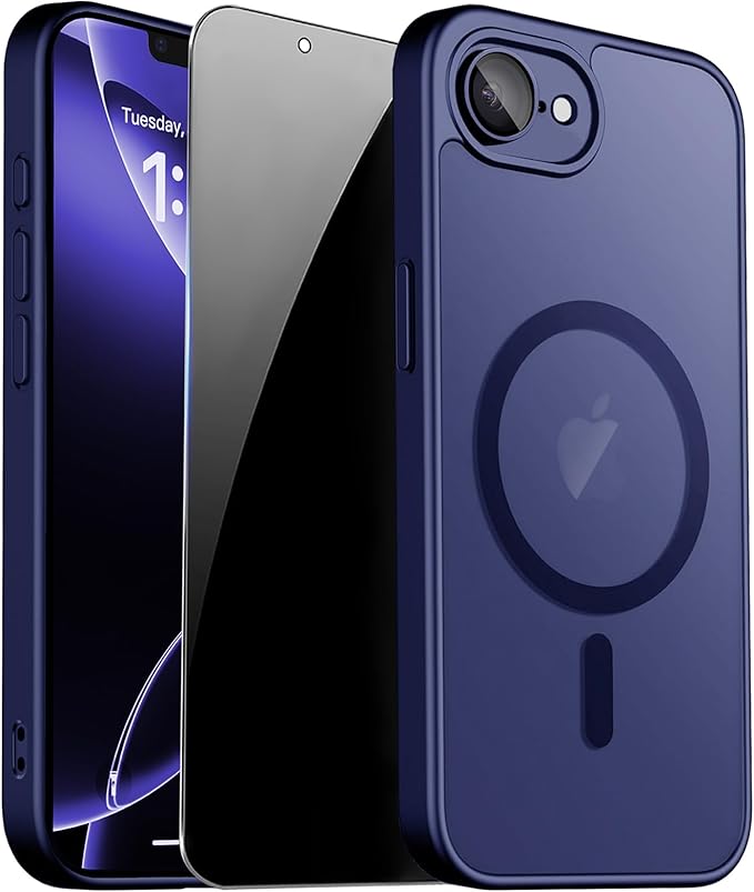 Magnetic for iPhone 17e Case & iPhone 16e Case, Blue | Full Camera Protection, Privacy Screen Protector, Compatible with MagSafe, Translucent Matte Shockproof Cover for 17 e 16 e by ZOZDOKG