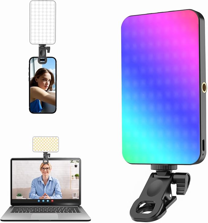 5000 mAh Portable Selfie Light for iPhone: RGB Rechargeable Phone Fill Lights, Ring Light for Camera Picture, Makeup Photo, Video Conferences, Laptop Use, Zoom Meetings, TikTok, Vlog Photography by Unknown