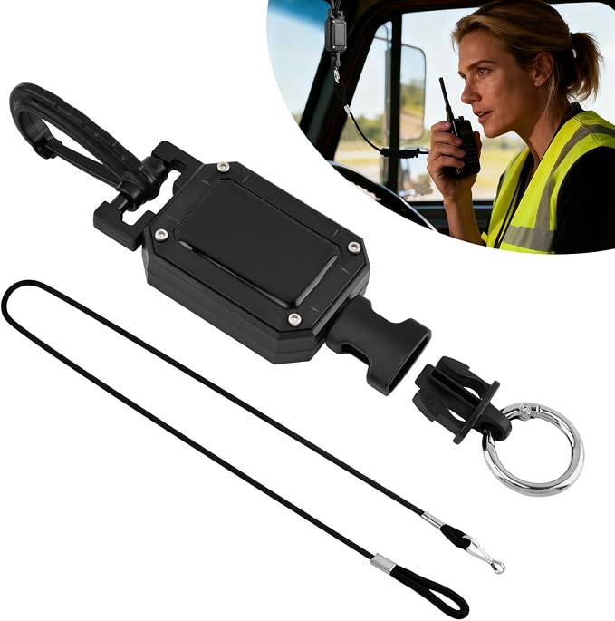 CB Mic Holder, Retractable 360° Rotatable Microphone Hanger Keeper, Mic Tether Stainless Steel Cord with Adjustable Mount Kit, CB Radio Accessory for Truck Driver - Image 2
