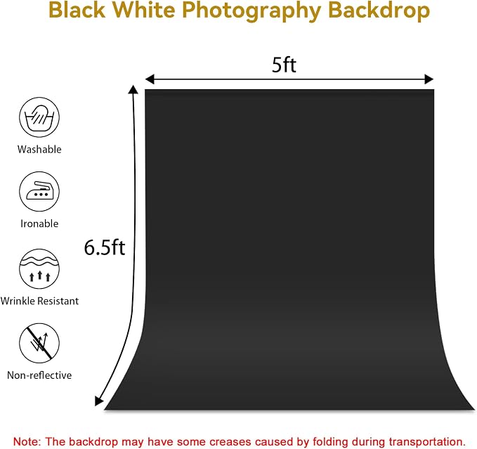 5x6.5ft White Black Backdrop with 4 Spring Clamps (Without Stand) | 2-in-1 Collapsible Black White Screen Backdrop Revisible for Photography Photoshoot Portraits Party Video Studio - Image 2