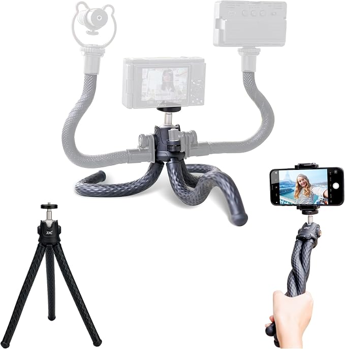 JJC Flexible Mini Tripod Octopus Stand for Sony ZV-1F ZV-1 Canon M50 G7X | Bendable Selfie Stick for Sony RX100 A6100 A6400 Fujifilm X-T5 X-T4 X-T30 & More Camera [Phone Clamp Included] by JJC