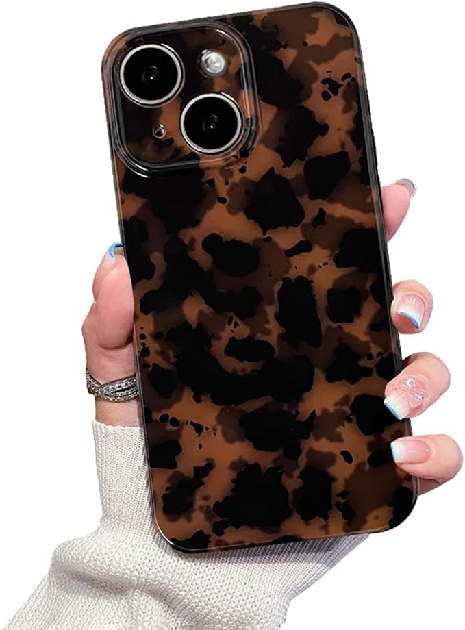 Cute Phone Case for iPhone 15 Case Amber Leopard Print | Cheetah Tortoiseshell Pattern,Full Camera Protective,Slim Shockproof TPU,Aesthetic Girly Glossy Cover for Women Men-Brown by XQAGU