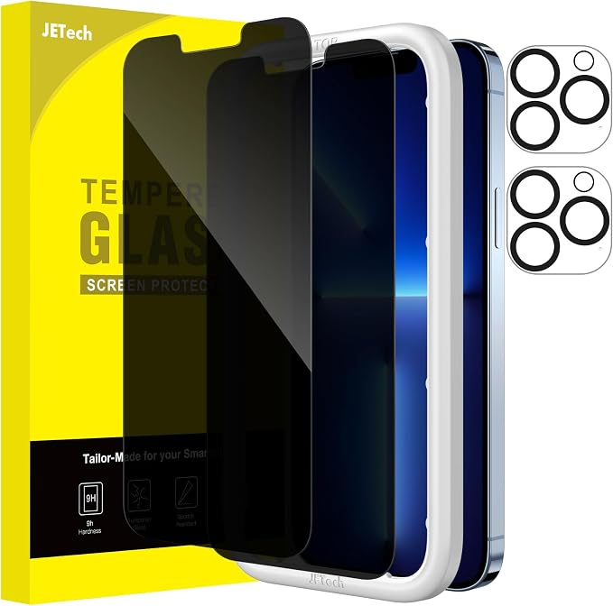 JETech Privacy Screen Protector for iPhone 13 Pro Max, 2+2 Pack | Anti-Spy Tempered Glass, with Camera Lens Protector, Easy Installation Tool by JETech