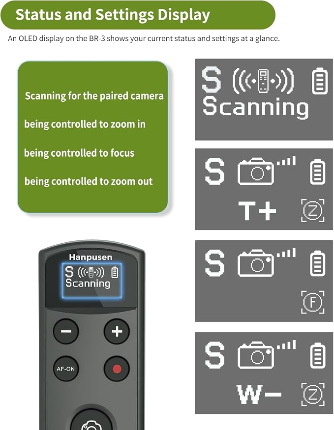 for Sony Camera Remote Control, Hanpusen Rechargeable Wireless Shutter Release with OLED Screen for ZV-E10/ZV-1/A7 III/A7 IV/ZV-1F/A6400/A6700/A6600/A6100/ZV-E1/FX30/A7C II/FX3, Replace RMT-P1BT - Image 6