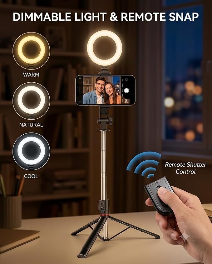 71" Phone Tripod Selfie Stick with Light, Cell Phone Tripod Stand with Wireless Remote Compatible with iPhone and Android Phone - Image 2