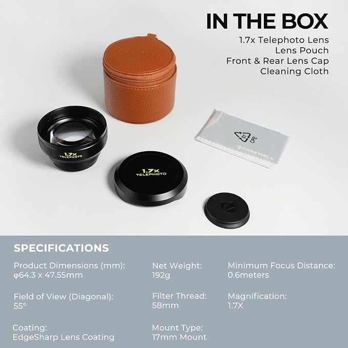 Freewell 1.7X Telephoto Lens for 17mm Mount Phone Case | Premium Portrait & Wildlife Lens - Image 4